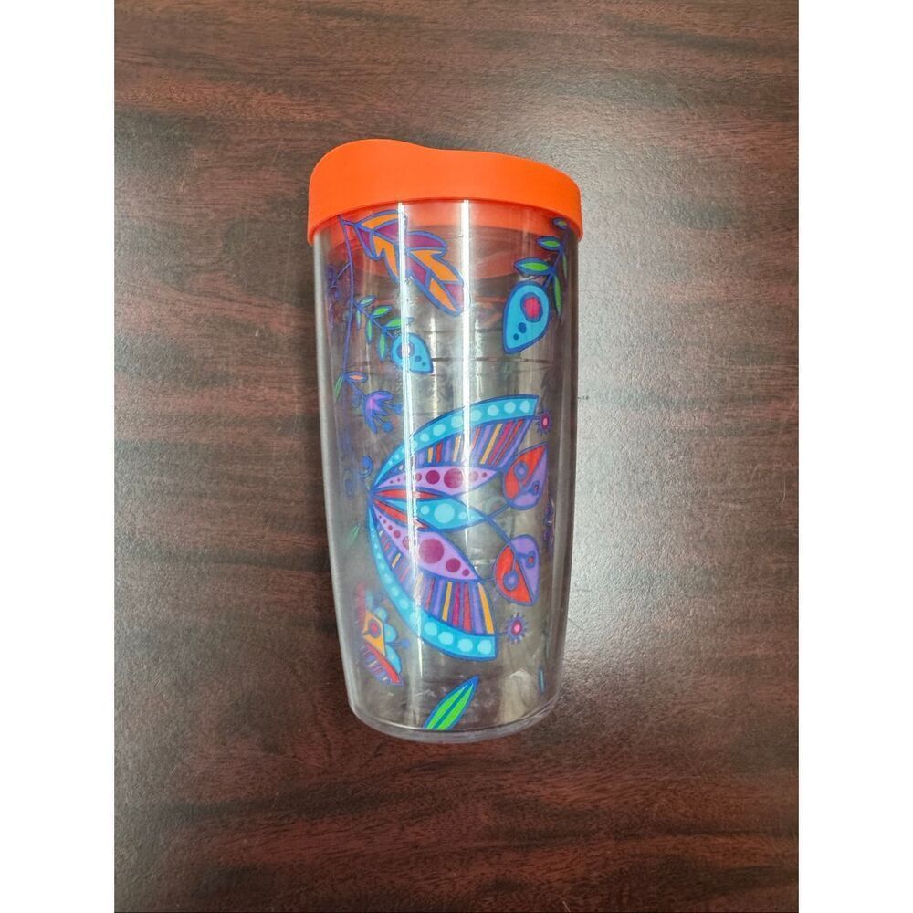 Tervis Floral Printed Tumbler Cup with Orange Lid- 16 oz